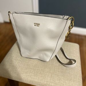 Light gray Guess bag with gold detailing, gently used.